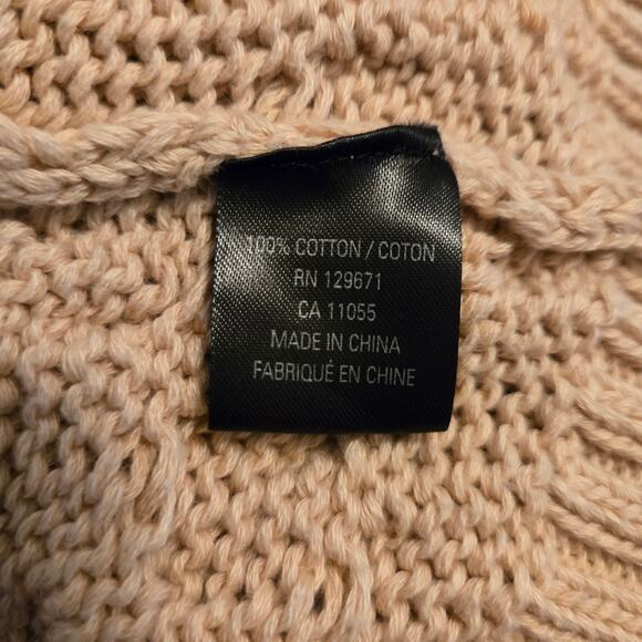 360 Sweater Crop 3/4 Sleeve Cable Knit Open Front Cardigan S Italian Yarn Tan - Picture 9 of 10